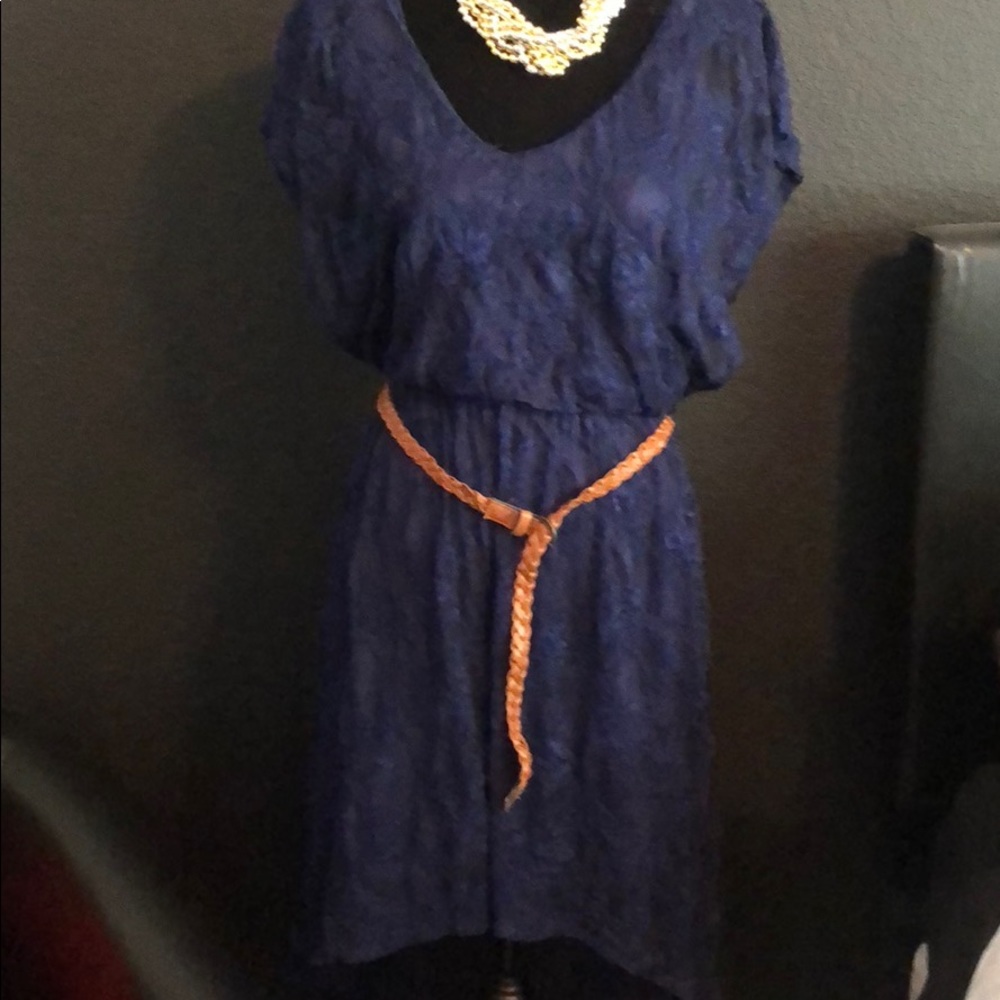 Navy blue lace high-low dress